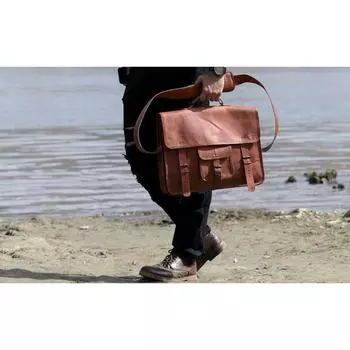 Винтажный портфель через плечо для ноутбука из козьей кожи ручной работы. РАЗМЕР 12x16x5 12x16x5 коричневый