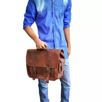 Винтажный портфель для ноутбука из натуральной кожи, сумка через плечо, S, коричневый 16 x 12 x 5 in