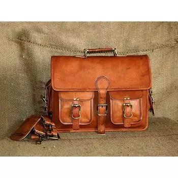 Винтажный портфель для ноутбука из натуральной кожи, сумка-портфель, мужская сумка ручной работы 11 x 15 in коричневый