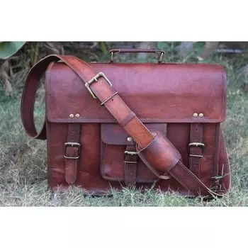 Винтажный портфель-сумка из мягкой кожи для ноутбука Сумка через плечо 15 x 11 x 4 in коричневый