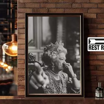 Винтажный портрет королевы, художественные постеры с принтом для туалета, юмора, забавные настенные картины, ретро холст, Декор, живопись для забавного бара, ванной комнаты 21x30cm No Framed белый