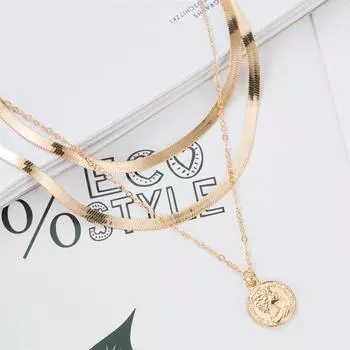 Винтажный портретный кулон в виде монеты, многослойное ожерелье золотого цвета, металлическое колье в стиле панк, женские модные ювелирные изделия золотой