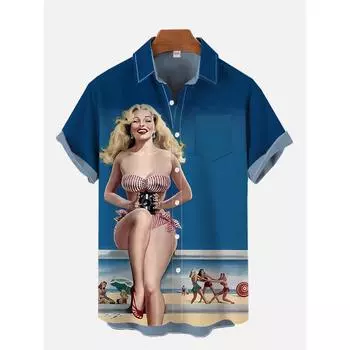Винтажный постер 1980-х годов с девушкой в стиле пин-ап, сексуальные девушки, блондинка, красавица, 3D-принты, мужские рубашки с короткими рукавами для мужчин, модные гавайские рубашки S