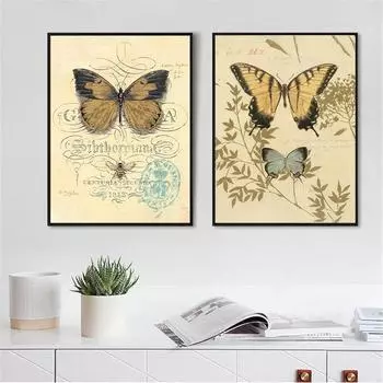 Винтажный постер Butterfliy с цветами, абстрактная настенная живопись, ретро холст с принтом, постер для детской комнаты, декоративные цитаты, картина маслом 21cm30cm NoFrame