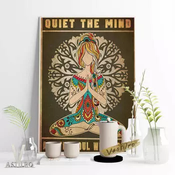 Винтажный постер для девочек-хиппи, йога, бодибилдинг, принт, художественный рисунок на холсте, практика медитации, намасте асана, тренажерный зал 21cm30cm NoFrame