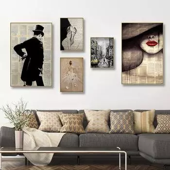 Винтажный постер джентльмен женщина холст печать цветы бумага абстрактная настенная живопись ретро картины для гостиной домашний декор A4 21x30cm No Frame