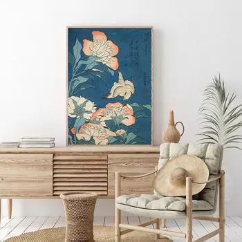 Винтажный постер «Канарейка и пион», художественная живопись, винтажный японский принт на холсте, настенное художественное украшение для комнаты, картина для гостиной 21x30cm No Frame