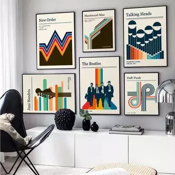 Винтажный постер панк-группы, абстрактное минималистское искусство, эстамп, говорящая голова, портрет, холст, живопись, геометрическая музыка 21cm30cm NoFrame