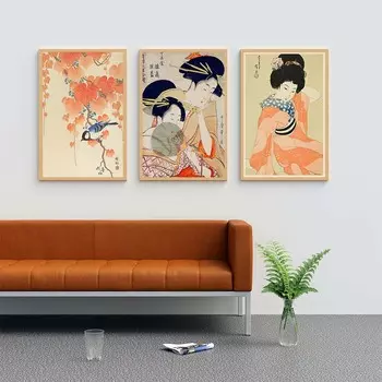 Винтажный постер японский «большая синица» на ветке павловнии, женский холст, живопись, постеры и принты, настенные панно для спальни, принт 21x30cm No Framed