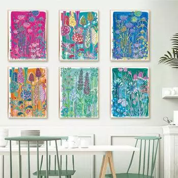 Винтажный постер с дикими цветами, ботанический для гостиной, каллиграфия, картина с пионом, эстетический декор комнаты, холст, живопись, декор 21x30cm No Framed