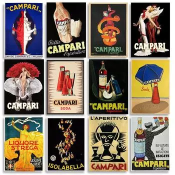 Винтажный постер с едой и напитками Campari, шампанское, абсент, холст, картина, ретро-принты, настенные художественные фотографии, декор для домашнего бара 21x30cm No Frame
