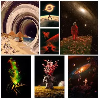 Винтажный постер с изображением астронавта в космосе, белая бумага, абстрактные художественные принты, настенная живопись, украшение гостиной, настенная живопись, домашний бар, декор, подарки 30x21cm