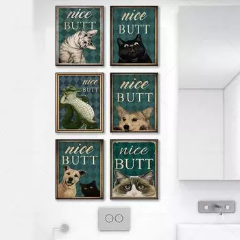 Винтажный постер с красивой попкой, забавный знак для ванной, принты на холсте, милый кот, собака, цитата для живописи, настенная художественная картина, туалет, туалет, домашний декор 21x30cm No Frame