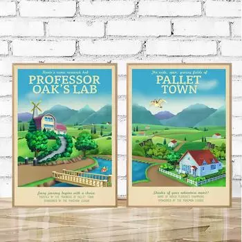 Винтажный постер с пейзажами путешествий, винтажный канто, аниме, игровой плеер, холст 21cm30cm NoFrame