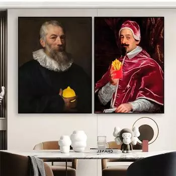 Винтажный постер с портретом, Забавный портрет Мартена Пепейна с лимонным принтом, Альтер-арт в стиле барокко, картина маслом, холст, кухонный декор 21cm30cm NoFrame