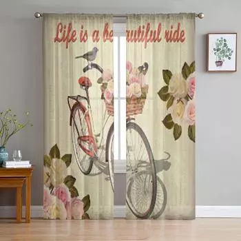 Винтажный постер с велосипедом, прозрачные шторы для гостиной, прозрачный тюль, декор для окон, спальни, кухни, домашний декор, вуаль, шторы 135W x 114H(cm)