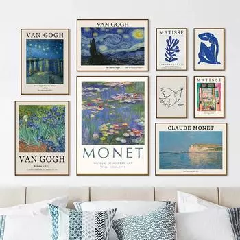 Винтажный постер Ван Гога «Звездная ночь», абстрактный Матисс Моне, Пикассо, декоративные картины, холст, настенная живопись, домашний декор для комнаты 21x30cm No Framed