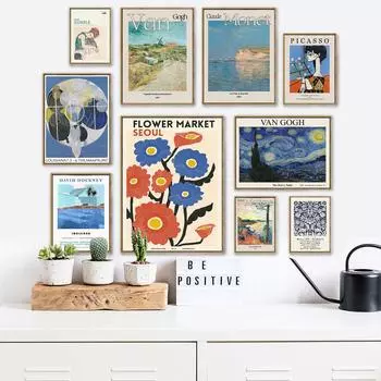 Винтажный постер Ван Гога «Звездная ночь», абстрактный Матисс Моне, Пикассо, декоративные картины, холст, настенная живопись, домашний декор для комнаты 21x30cm No Framed