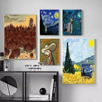 Винтажный постер Ван Гога «Звездная ночь» золотой цветок картина маслом холст живопись эстетическая скандинавская настенная картина для домашнего декора 21x30cm No Framed