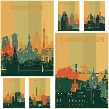 Винтажный постер World Travel Эдинбург/Кливленд, крафт-бумага для печати в комнате, настенное художественное украшение, картина для домашнего прохода, бара, кафе, декор 30x21cm