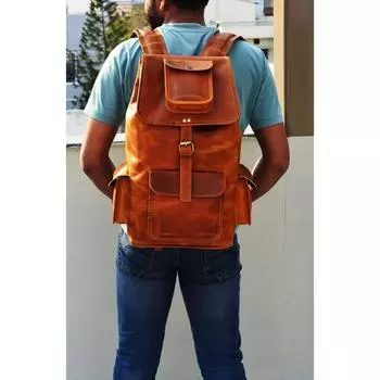 Винтажный повседневный студенческий рюкзак ручной работы из натуральной кожи через плечо, рюкзак-мессенджер 18 x 12 x 7 in коричневый