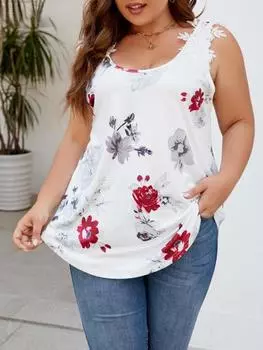 Винтажный повседневный топ с v-образным вырезом и принтом росы на плечах, женский летний шикарный свободный жилет без рукавов, женские модные дизайнерские слинг-майки, женская одежда XL белый