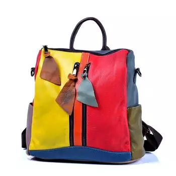 Винтажный повседневный женский рюкзак из натуральной кожи ручной работы, красочные шокирующие сумки через плечо для женщин