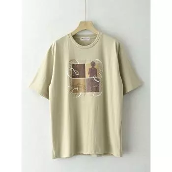 Винтажный принт Модный минималистичный топ с коротким рукавом Футболка Khaki M-L