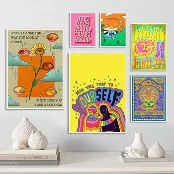 Винтажный принт, произведение искусства, хиппи, ваша цитата, настенная живопись на холсте, 70-е годы, цветной ретро постер, девчачья кровать, комната, домашний декор, фотографии 21x30cm No Framed