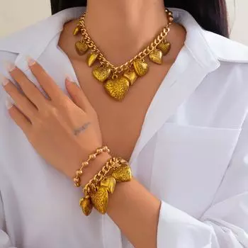 Винтажный принт с подвеской в виде сердца любви, ожерелье, браслет с подвесками, женский панк-кубинский воротник, цепочка, массивный чокер, комплект украшений в стиле гранж