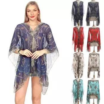 Винтажный принт шифоновый платок жемчужный шарф женский солнцезащитный шарф летний пляжный многофункциональный шелковый шарф красный