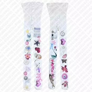 Винтажный принт Тонкие гольфы до середины голени Женские облегающие Y2k Белые чулки Y2k стиль Топы Техноодежда Панк Шипы 2000-е Топы Эмо девушки One Size