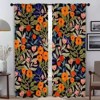 Винтажный принт тюль для спальни украшение на Хэллоуин противомоскитные шторы для гостиной затемняющие шторы разделительная камера W50xH70cmx2pcs-CL