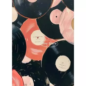 Винтажный проигрыватель кассетный магнитофон музыкальный постер эклектичный розовый принт на стену ретро холст картина бар домашний декор эстетика 21cm30cm NoFrame