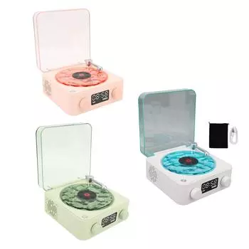 Винтажный проигрыватель пластинок Bluetooth-динамик 4 режима портативный беспроводной проигрыватель виниловых пластинок стереодинамик с часами Green