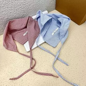 Винтажный простой красный платок из ткани, бандана в стиле бохо, синяя решетчатая треугольная повязка для волос в пасторальном стиле, французский реквизит Pograh красный