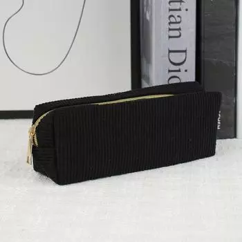 Винтажный простой однотонный вельветовый пенал большой вместимости, сумка для хранения канцелярских принадлежностей, школьные принадлежности чёрный