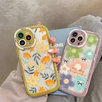 Винтажный противоударный чехол-бампер с цветочным принтом и цветами для Iphone 14 Pro Max 11 12 13 Pro Max, прозрачная мягкая задняя крышка For iPhone 12