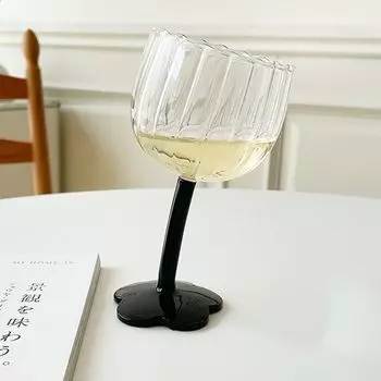 Винтажный прозрачный бокал с цветочным основанием и изогнутой ножкой для белого, красного вина, шампанского, коктейля, джина, 200 мл, скандинавский рябь, стеклянный стакан OTHER