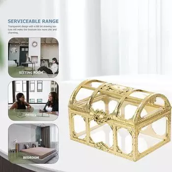 Винтажный прозрачный пиратский ящик для хранения сокровищ, органайзер для сережек, ювелирных изделий с кристаллами и драгоценными камнями, женский дорожный футляр для демонстрации ювелирных изделий золотой