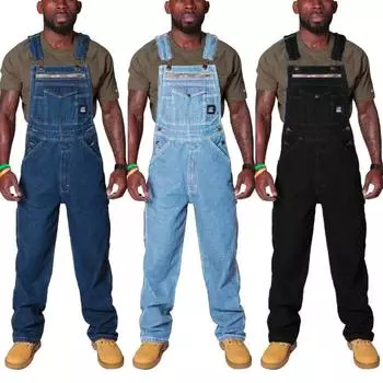 Винтажный прямой свободный комбинезон, джинсы с регулируемыми подтяжками, уличная одежда, мужские джинсы с нагрудником, большие размеры в европейском и американском стиле XXXXXL чёрный