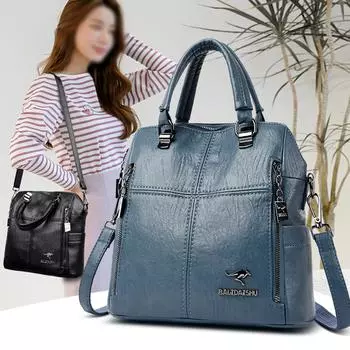 Винтажный ПУ рюкзак для женщин вместительная сумка-трансформер через плечо с металлическим логотипом съемные ремни для повседневного использования сумка через плечо