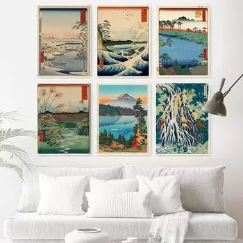 Винтажный японский пейзаж, принты плакатов, волна Канагава, художественная картина на холсте, настенные панно для гостиной, восточный домашний декор 21cm30cm NoFrame