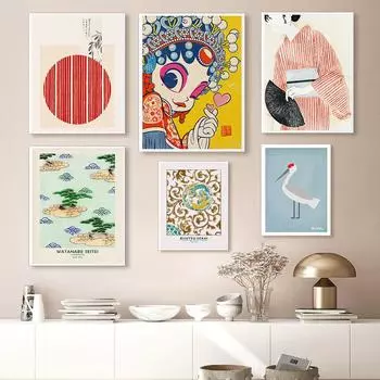 Винтажный японский пейзажный постер с принтом, минималистичный аниме-кимоно, художественная картина на холсте, настенная картина для гостиной, восточный домашний декор 21x30cm No Framed