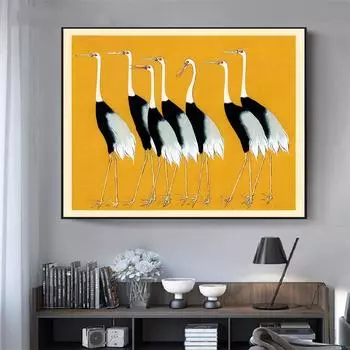 Винтажный японский постер с красной короной и краном, традиционный японский настенный художественный Огата Корин, антикварный холст с принтом, картина, украшение для дома 21cm30cm NoFrame