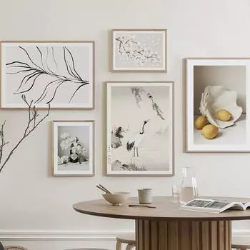 Винтажный японский стиль, журавль, лист бамбука, холст, картина, цветок пиона, декор для гостиной, постеры и принты, изображение для дома A4 21X30cm No Framed