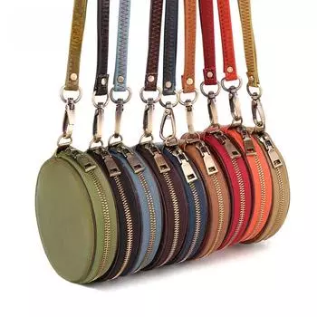 Винтажный разноцветный кошелек для монет и ключей из натуральной кожи светло-синий