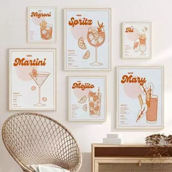 Винтажный рецепт, принты, коктейльные постеры, барная тележка, галерея, кухня, настенная живопись на холсте, настенная картина, декор для столовой 21x30cm No Frame