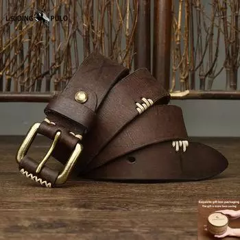 Винтажный ремень из натуральной коровьей кожи, мужской ремень из натуральной кожи с пряжкой-пином, корейский стиль, личность, тренд, ремень для джинсов 100cm кофейный