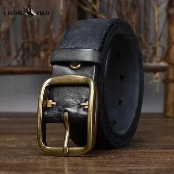 Винтажный ремень из натуральной кожи с эффектом состаренности и помятости, мужской, с пряжкой-штифтом из натуральной кожи, из коровьей кожи высшего слоя, повседневный ремень в корейском стиле 100cm чёрный